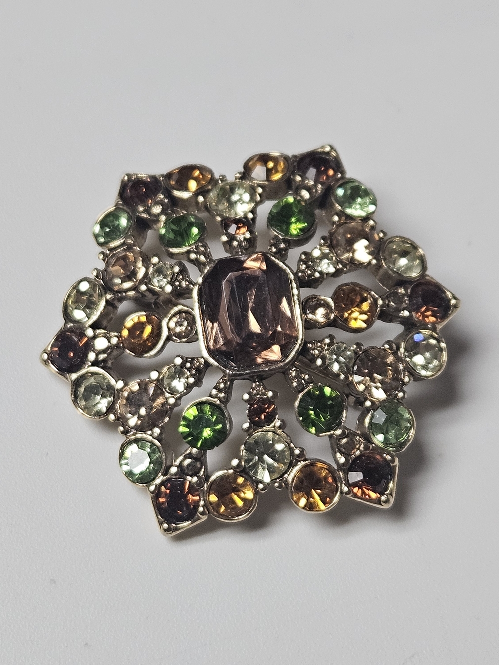 Liz Claiborne Green, Amber & Champagne Crystal Flower Brooch